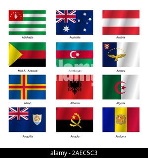 Set  Flags of world sovereign states. Vector illustration. Set number 1. Exact colors. Easy changes. Stock Vector