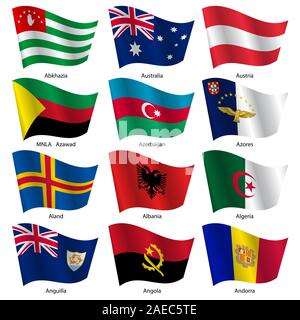 Set  Flags of world sovereign states. Vector illustration. Set number 1. Exact colors. Easy changes. Stock Vector