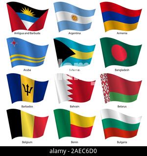 Set  Flags of world sovereign states. Vector illustration. Set number 2. Exact colors. Easy changes. Stock Vector