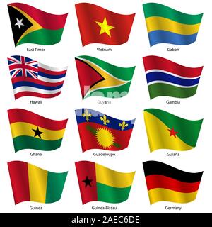Set  Flags of world sovereign states. Vector illustration. Set number 4. Exact colors. Easy changes. Stock Vector