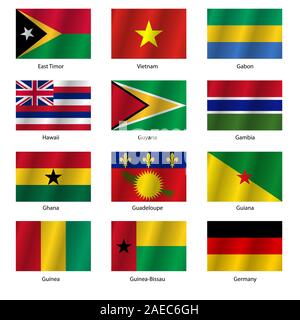 Set  Flags of world sovereign states. Vector illustration. Set number 4. Exact colors. Easy changes. Stock Vector