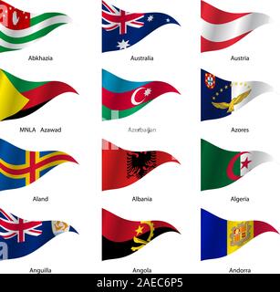 Set  Flags of world sovereign states triangular shaped. Vector illustration. Stock Vector