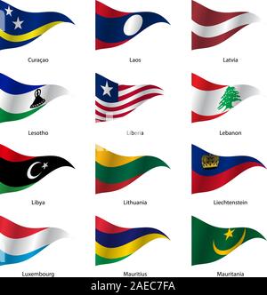 Set  Flags of world sovereign states triangular shaped. Vector illustration. Stock Vector