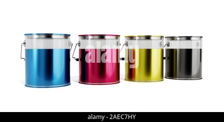 CMYK paint bucket can. 3d rendering illustration isolated on white background Stock Photo