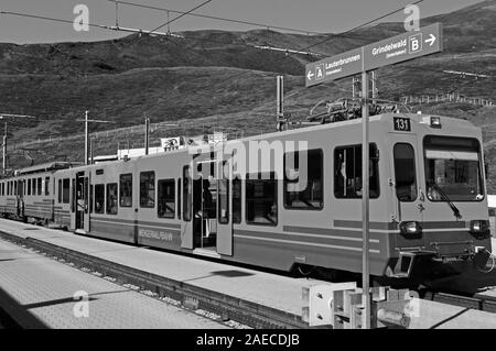 Jungfraujoch region: The Wengeralp train at Kleine Scheidegg train station in the swiss alps Stock Photo