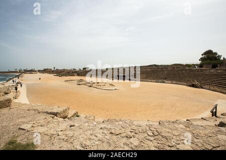 The hippodrome built by Herod also is still identifiable, though it is now a banana field, considerably smaller than the great Circus Maximus in Rome. Stock Photo