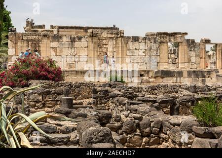 This is the center of the village with the 4th century AD synagogue in the background and the Byzantine ruins of the village in the foreground. Stock Photo