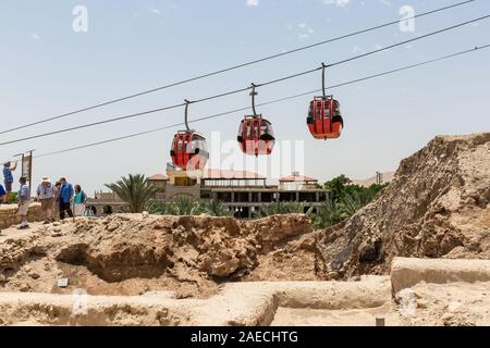 Cable cars linking Tel Jericho to the Mount of Temptation in less than five minutes. Stock Photo