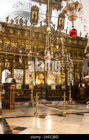 The Church of the Nativity in Bethlehem commemorates the birth place of Jesus. Stock Photo