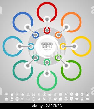 Business infographic vector circular template with set of icons on gradient background Stock Vector