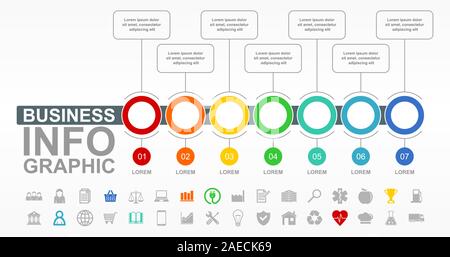 Infographic vector business colorful template, set of icons, flat design presentation in eps 10 Stock Vector