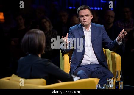 Szymon Holownia announce his presidential campaign for 2020 during a press conference. He is a polish journalist, writer and publicist famous for hosting a Poland Got Talent TV programme. Stock Photo