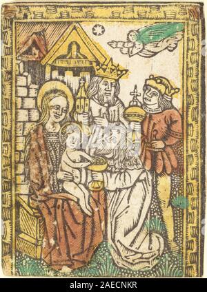 This painting depicts the Adoration of the Magi, showing three wise men ...