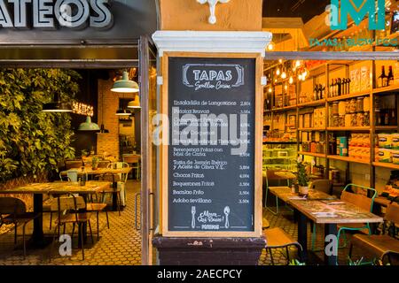 Menu boards outside cafe in Seville in Andalusia Spain Stock Photo