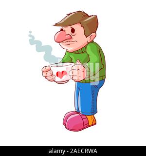 Colorful vector illustration of a sick man not feeling well Stock Vector