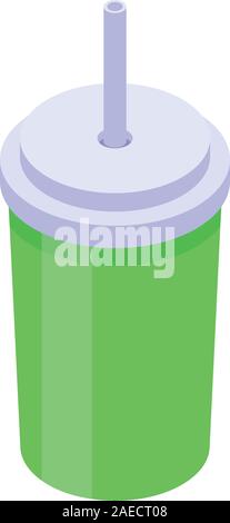Lime juice plastic cup icon, isometric style Stock Vector