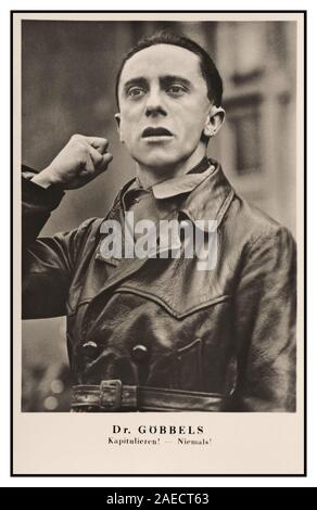 Vintage postcard 1926 young Dr Joseph Goebbels during a speech, appointed Gauleiter (party leader) of the Berlin area NSDAP in 1926, a position of considerable influence. There he was actively involved in organising and provoking street violence against Jews and political opponents. Image by Heinrich Hoffmann (1885-1957) Nazi Germany Stock Photo