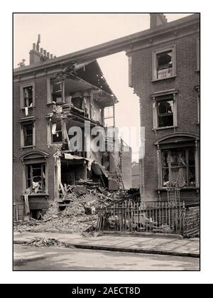 London WW2  German Nazi Blitz Bombing damage direct hit on a terraced three storey house London UK World War II Stock Photo