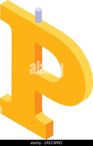 P letter burning candle icon, isometric style Stock Vector
