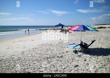 umbrellas and loungers on the beach at marineland florida usa Stock Photo