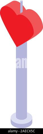 Heart birthday candle icon, isometric style Stock Vector