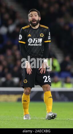 Joao Moutinho of Wolves during the Premier League match between Brighton & Hove Albion and Wolverhampton Wanderers at The Amex Stadium in Brighton. 08 December 2019 Stock Photo