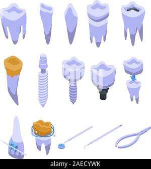 Tooth restoration icons set, isometric style Stock Vector