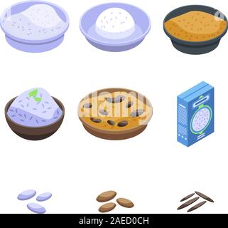 Rice icons set, isometric style Stock Vector