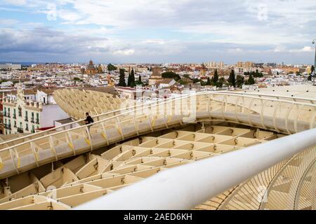 Sevilla, Spain - September, 21:  View of Sevilla Mushrooms , also known as Metropol Parasol project by architect Jürgen Mayer,  the largest wood struc Stock Photo