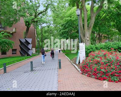 PHILADELPHIA - MAY 2019:  Even by Ivy League standards, the University of Pennsylvania's campus is very green and shady, as seen in this view along Lo Stock Photo