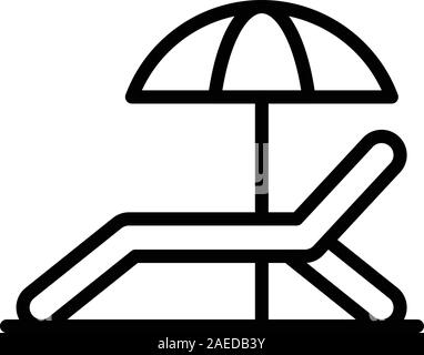 Sunbed with umbrella icon, outline style Stock Vector