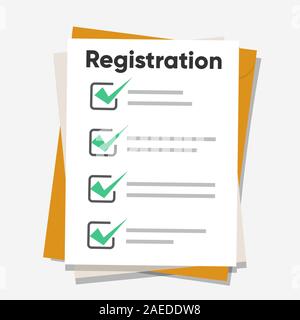 Registration list. Clipboard and check marks. Flat style design Stock Vector