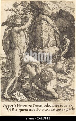 Illustration depicting the mythological scene of Cacus stealing the ...
