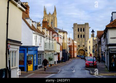 The four-storey Norman Tower Gatehouse at Bury St Edmunds Abbey which dates from 1120 to 1148, Suffolk, England, Stock Photo