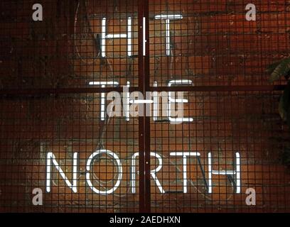 Neon sign, Hit The North, Manchester, Northern quarter, NQ4, Greater Manchester, England - At the Northern Monk bar Stock Photo