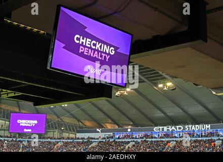 VAR - Video Assistant Referee Checking Penalty at Etihad Stadium MCFC Manchester City Football Club, England, Uk Stock Photo