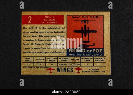 Card allowing for 'friend or foe' military plane identification, a piece of replica memorabilia from the Cold War era. Stock Photo