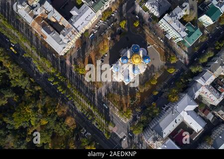 Aerial view at green cityscape with colorful church Stock Photo