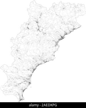 Satellite map of province of Savona, towns and roads, buildings and connecting roads of surrounding areas. Liguria, Italy. Map roads, ring roads Stock Vector