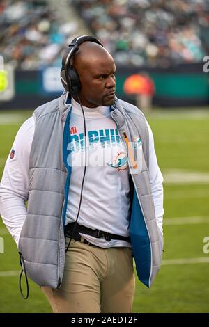 East Rutherford, New Jersey, USA. 8th Dec, 2019. Miami Dolphins head coach Brian Flores during a NFL game between the Miami Dolphins and the New York Jets at MetLife Stadium in East Rutherford, New Jersey. Jets defeated the Dolphins 22-21. Duncan Williams/CSM/Alamy Live News Stock Photo