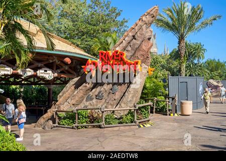 Jurassic Park River Adventure entrance, Islands of Adventure, Universal Studios Resort, Orlando, Florida, USA Stock Photo
