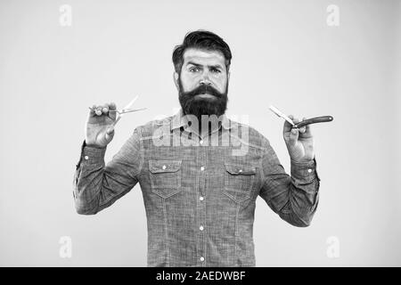 Personal Stylist Vintage Barber Bearded Man Hold Razor And