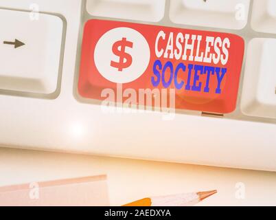 Handwriting text writing Cashless Society. Conceptual photo financial transactions are executed in electronic format Stock Photo