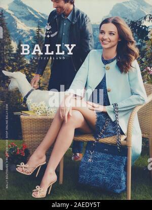 poster advertising Bally fashion house with Miranda Kerr in paper magazine from 2012 year, advertisement, creative Bally advert from 2010s Stock Photo