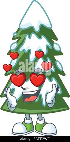Falling in love happy cute christmas tree snow cartoon design Stock Vector