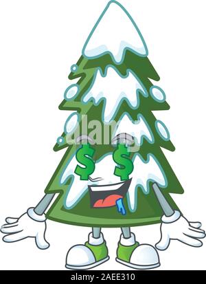 Christmas tree snow with Money eye cartoon character design Stock Vector