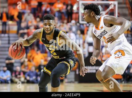 Stillwater, OK, USA. 8th Dec, 2019. Wichita State guard Jamarius Burton (2) with the ball during a basketball game between the Wichita State Shockers and Oklahoma State Cowboys at Gallagher-Iba Arena in Stillwater, OK. Gray Siegel/CSM/Alamy Live News Stock Photo