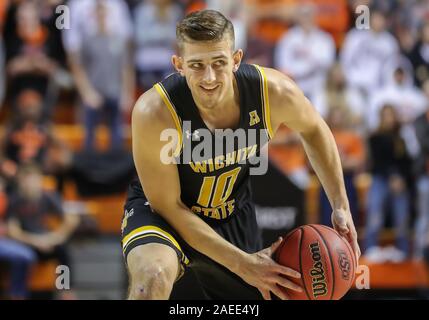 Stillwater, OK, USA. 8th Dec, 2019. Wichita State guard Erik Stevenson (10) with the ball during a basketball game between the Wichita State Shockers and Oklahoma State Cowboys at Gallagher-Iba Arena in Stillwater, OK. Gray Siegel/CSM/Alamy Live News Stock Photo