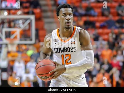 Stillwater, OK, USA. 8th Dec, 2019. Oklahoma State forward Cameron McGriff (12) during a basketball game between the Wichita State Shockers and Oklahoma State Cowboys at Gallagher-Iba Arena in Stillwater, OK. Gray Siegel/CSM/Alamy Live News Stock Photo