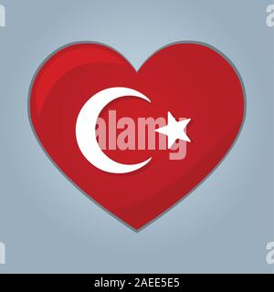 heart with turkey flag vector symbol illustration Stock Vector